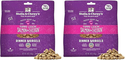 Stella & Chewy's Freeze-Dried Raw Cat Dinner Morsels - Premium Salmon & Chicken Recipe with 98% Wild-Caught & Cage-Free Protein - Natural Grain-Free Cat & Kitten Food - Made in USA - 18 oz (Pack of 2)