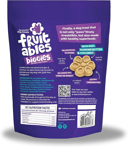 Fruitables Biggies Dog Biscuits, Pumpkin Treats for Dogs, Healthy Doggie Biscuits, Crunchy Treats, No Wheat, Corn or Soy, Made in The USA, Almond Butter and Coconut Flavor, 16oz