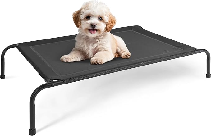 Simple Deluxe Cooling Elevated Dog Bed, Raised Portable Dog Cots Beds No-Slip Feet Durable Portable Indoor & Outdoor Pet Hammock Bed, 42x25.5x8 Inch, Black