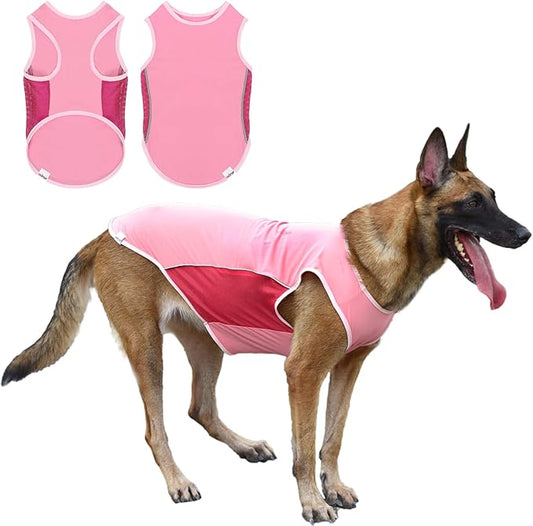 UPF 50+ Sun Protection Sleeveless Dog Shirt for Small Medium Dogs - Breathable Lightweight Sports Fan T-Shirt with Reflective Strips, UV Protective Apparel P23ST00503XL