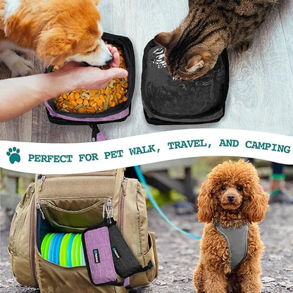 PetAmi Collapsible Dog Bowls 2 Pack, Food and Water Bowls Travel Set, Portable Pet Dish No Spill, Foldable Lightweight BPA Free Leakproof Bowls, Camping Hiking Walking Outdoor Gear Accessories, Purple