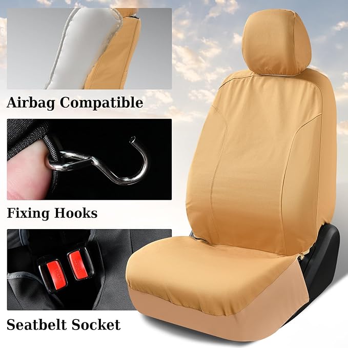 Coverado Front Seat Covers, Waterproof Canvas Seat Protector for Car Seat Cushions for Kids & Dogs, Seat Covers Compatible with 2015-2026 Ford F150 & 2017-2026 Ford F250 F350 F450(Yellow, 2PCS)