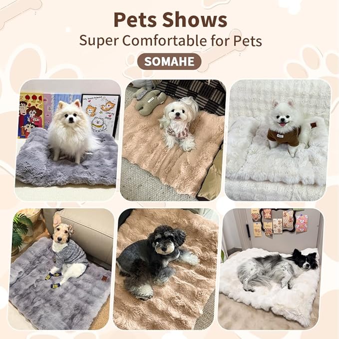 Plush Faux Fur Pet Bed Mat with Non-Slip Bottom, Self-Warming Cat Bed, Washable Pet Bed with Pillow for Cats & Medium Dogs, Machine Washable, 27x20 Inch, Grey