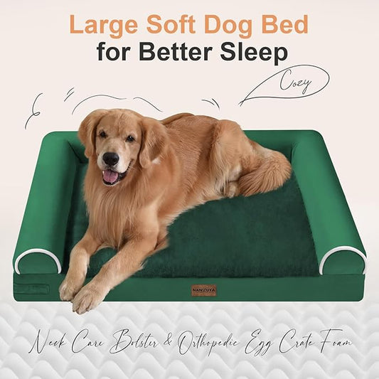 Large Dog Bed Orthopedic Washable: Beds Bolster XL Bed Medium Large Dogs Egg Crate Foam Couch Sofa Waterproof with Removable Cover - Emerald