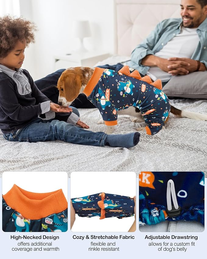 CuteBone Dinosaur Costume Dog Pajamas, Stretchy Spandex Crystal Velvet Sleepwear Coat for Small Dogs, Soft & Warm Pet Outfit Clothes for Cold Weather, Cozy Pullover Design COSP19XL