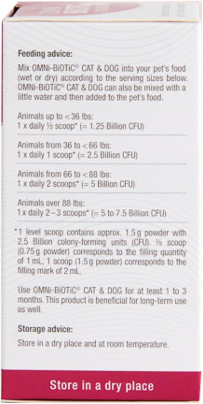 Omni-Biotic Cat and Dog Probiotics - Probiotic Powder for Cat and Dog Gut Health and Microbiome Balance with Lactobacillus Acidophilus - Premium Pet Probiotics for Dogs and Cats