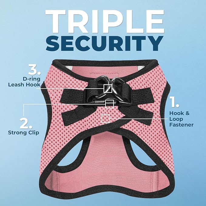 Best Pet Supplies Voyager Step-in Air Harness - All Weather Mesh, Reflective, No Pull Harness for Dogs, Cats - Secure with Hook & Loop Fastener, Buckle, Double D-Rings - Pink/Black Trim, M