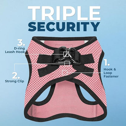 Best Pet Supplies - All Weather Mesh / Plush, Reflective, No Pull Harness for Small, Medium Dogs, Cats - Secure with Hook & Loop Fastener, Buckle, Double D-Rings - Pink/Black Trim, XS