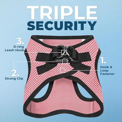 Best Pet Supplies - All Weather Mesh / Plush, Reflective, No Pull Harness for Small, Medium Dogs, Cats - Secure with Hook & Loop Fastener, Buckle, Double D-Rings - Pink/Black Trim, S