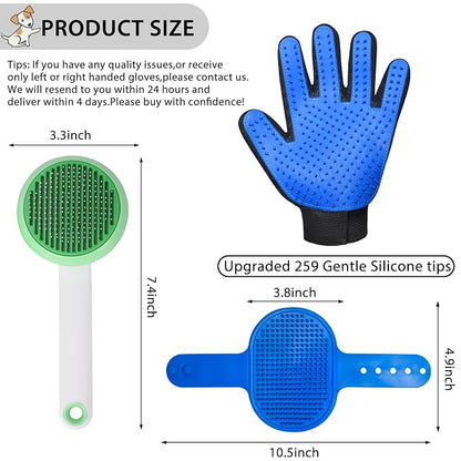 Cat Grooming Glove Brush, Self-Cleaning Slicker Pet Brush | Self-Cleaning Dog Bath Brush for Shedding and Grooming, Removes Loose Hair and Tangles for Short and Long Haired Pets, Green
