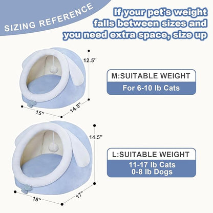 Jiupety Cute Cat Bed for Indoor Cats, Warm Soft Cave Fit for 6-10 lb Cats, Big Ear, M
