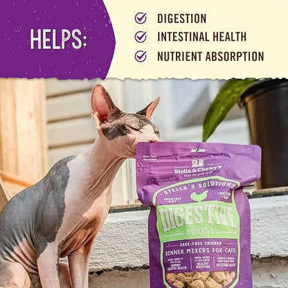 Stella & Chewy's – Stella’s Solutions Digestive Boost – Cage-Free Chicken Dinner Mixer – Freeze-Dried Raw, Protein Rich, Grain Free Cat Food – 7.5 oz Bag