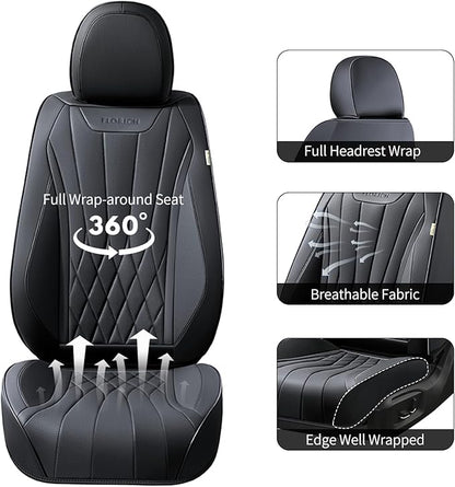 FLORICH Car Seat Covers Front Seats, Luxury Fashion Solid Black Seat Covers, Waterproof Nappa Leather Car Seat Protector, Airbag Compatible, Full Covered Car Seat Cover Universal Fit for Most Cars