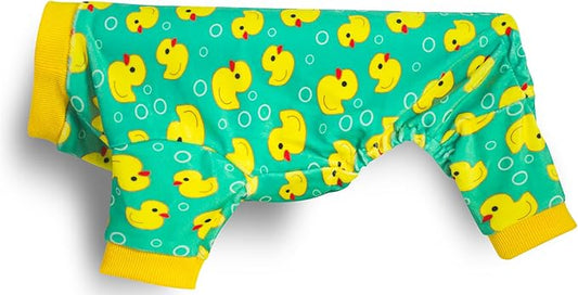 Paiaite Dog Pajamas Onesie: Comfortable Four-Legged Apparel for Small, Medium, & Large Dogs, Polyester Material for Comfort, Wrinkle Resistance, Moisture Wicking, and Stretchiness Yellow Duck M