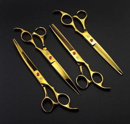 Purple Dragon Professional 7.0 inch 4PCS Pet Grooming Scissors Kit Japan Premium Steel Straight & Curved & Thinning Blade Dog Hair Cutting Shears Set with Case