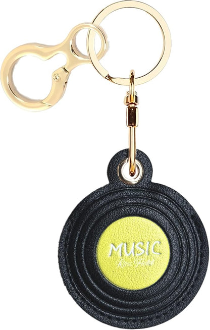 Leather Keychain Holder Case Compatible with AirTag,Cute Protective Cover with Keyring,Anti-Scratch Finder GPS Tracker Case for Wallet Keys,Bag,Pets,Backpack(CD Yellow)