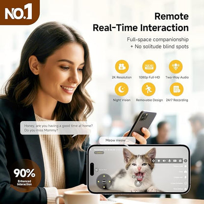 PMATE Self-Moving Pets Camera AI-Powered Rover with Auto Tracking & Patrol, 2K Live View, Night Vision, 2-Way Talk, and Auto-Recharge (Pink)