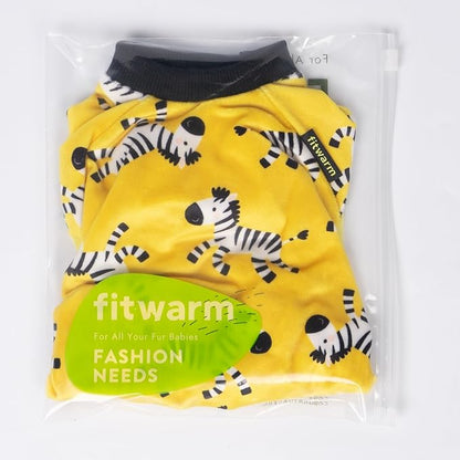 Fitwarm Zebra Dog Fleece Pajamas, Funny Winter Clothes for Small Dogs Boy Girl, Cozy Pet Onesie, Yellow, Black, White, Large