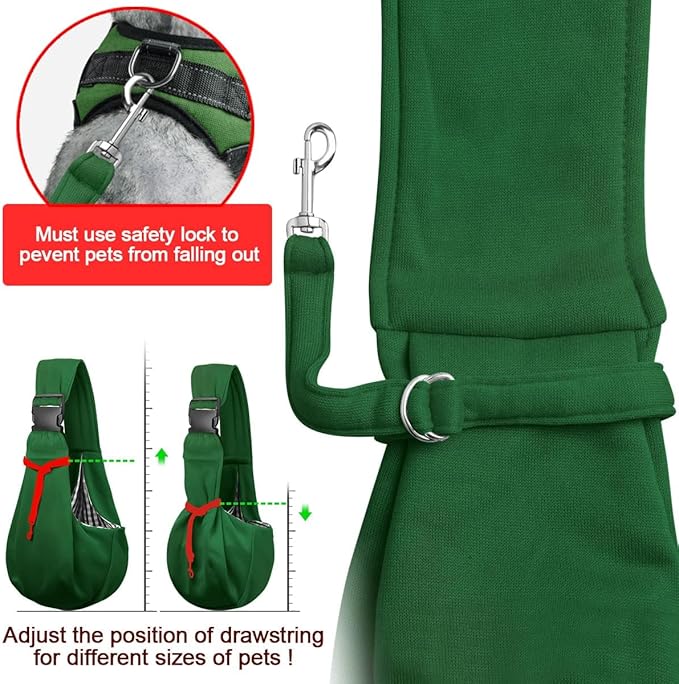 Tomkas Small Dog Sling Carrier - Zipper Pocket & Adjustable Strap & Zip Pocket - for 3-10 lbs Pets(Emerald Green)