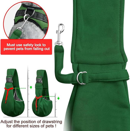 Tomkas Small Dog Sling Carrier - Zipper Pocket & Adjustable Strap & Zip Pocket - for 3-10 lbs Pets(Emerald Green)