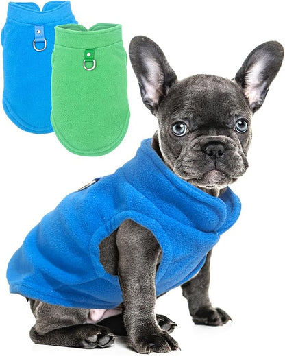 2 Pieces Fleece Dog Sweaters for Small Dogs Male, with Leash Ring, Warm Pet Sweater Fall Winter Thick Clothes Coat for Chihuahua, French Bulldog, Dachshund, XL