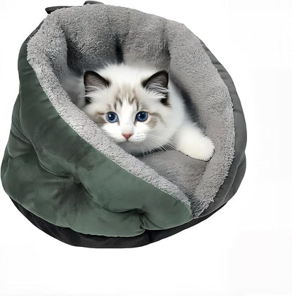 Small Cat Bed for Small Cats, Cat Beds for Indoor Cats, Pet Bed for Kitty, Extra Soft & Machine Washable with Anti-Slip & Water-Resistant Oxford Bottom, Grey, 18 inches