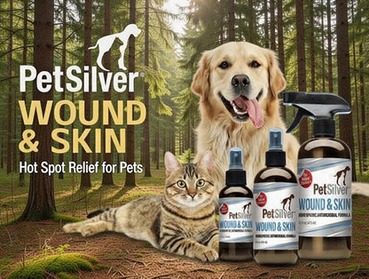 PetSilver Wound & Skin Spray - Dog Wound Spray, Hot Spot, Allergy Relief for Dogs, Itch Spray for Cats - Natural Skin Soother - Chelated Silver, Superior to Colloidal Silver - Made in USA - 16 fl oz
