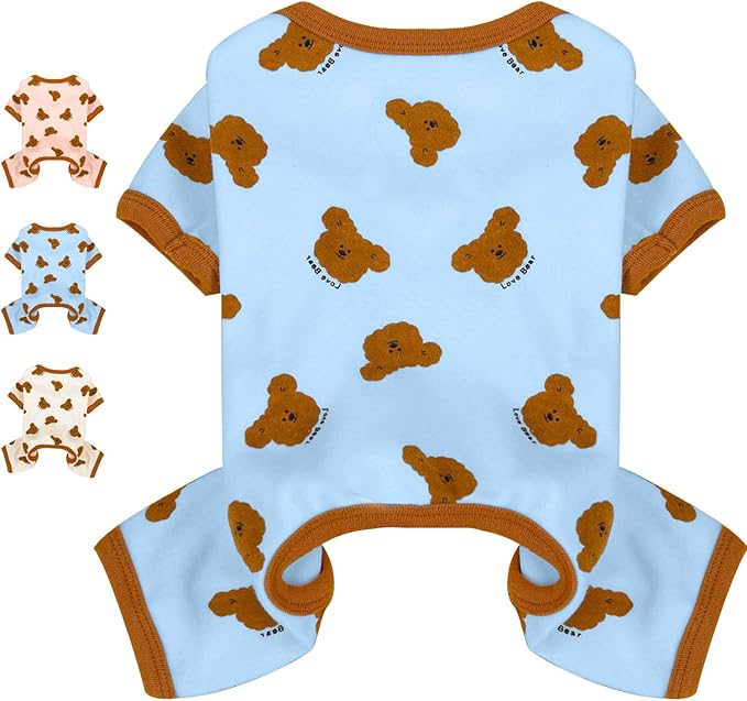 Dog Pajamas Spring Small Sized Onesie Clothes Soft Stretchy Puppy Pajamas for Small Dogs Cats Girl Pet Costume Cute Bear Printed Pjs Outifts French Bulldog Chihuahua Doggie Clothing