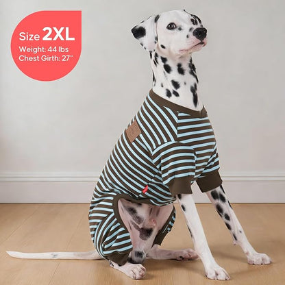 KYEESE Dog Pajamas, Lightweight Warm Pet Clothes Pets Sleepwear, Soft Comfy Pet Onesie Dog Pajamas for Large Breeds, Stretchy Pets Jumpsuit Dogs PJS with 4 Legs, Blue Striped, 3XL
