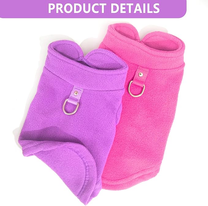 2 Pieces Fleece Dog Clothes Vest Winter Warm Dog Sweaters for Small Medium Dogs Male Female Fall Pullover Puppy Clothes with D-Ring Soft Puppy Sweater (Rose,Purple, Large)