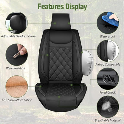 Nilight Car Seat Covers Waterproof Breathable Faux Leather Cushions Anti-Slip Universal Cover for Hyundai Honda Accord Kia Civic Corolla Camry CR-V RAV4 SUV Truck (2 PCS Front, Black)