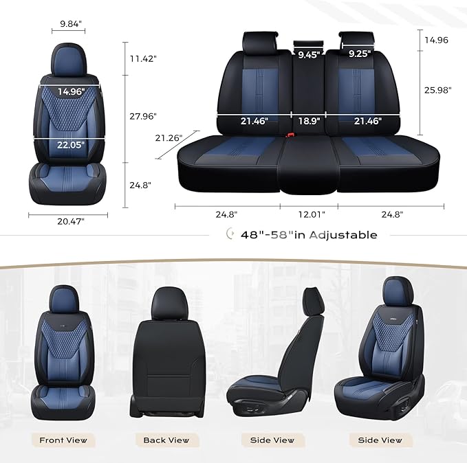 Coverado Car Seat Covers Full Set, Front Seat Covers with Lumbar Support and Back Seat Cover Waterproof Leather Automotive Seat Cover, Universal Car Interior Protectors Cushion for Most Cars