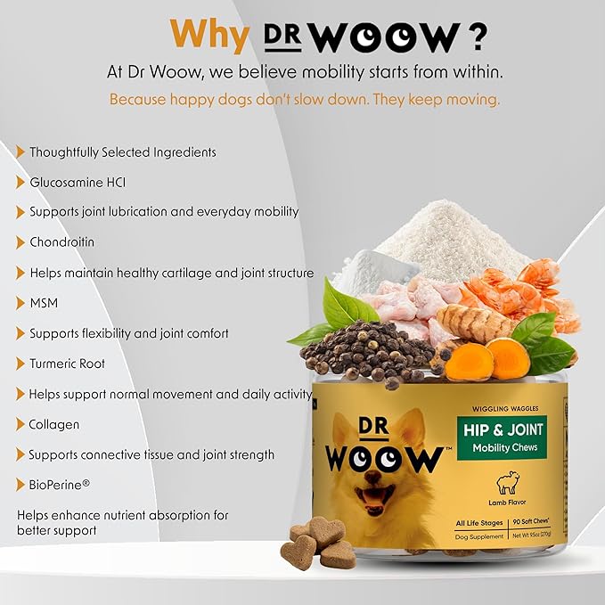 Hip & Joint Supplements for Dogs Soft Chews (90 CT) – Mobility Support + Joint Comfort & Flexibility – Glucosamine + MSM – Made in USA