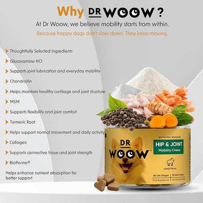 Hip & Joint Supplements for Dogs Soft Chews (90 CT) – Mobility Support + Joint Comfort & Flexibility – Glucosamine + MSM – Made in USA