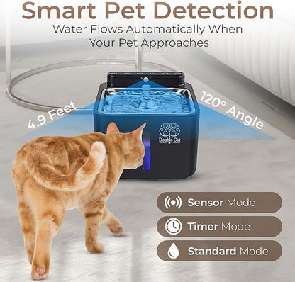 Double Cat Dog and Cat Water Fountain, Automatic Water Dispenser, 108oz/3.2L, Smart Pet Detection, Wireless, Quiet, LED Light Indicators and Multi-Layer Filtration – Fresh Clean Hydration !