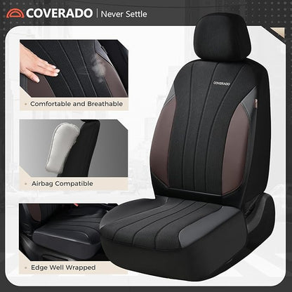 Coverado Car Seat Covers Front Seats, Luxury Seat Covers Full Set, Mesh Breathable Seat Protectors, 2 Seats Driver Seat Covers, Universal Fit for SUV, Sedan, Truck