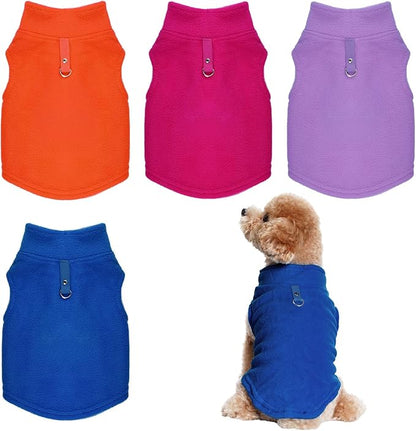 Rbenxia 4 Piece of Rose Red Dog Sweater with Leash Ring Soft Fleece Vest Dog Pullover Warm Jacket Pet Dogs Clothes Winter Dogs Outfits for Small Puppy Cat Pets (Rose Red+Orange+Blue+Purple, Small)