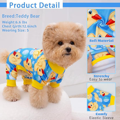 XPUDAC 4 Pack Dog Pajamas for Small Dogs Pjs Clothes Puppy Onesies Outfits for Doggie Duck Shirts Sleeper for Pet-S