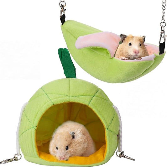 Jetec 2 Pcs Hamster Hammock Soft Bed Small Pet Animals Hamster Hanging House Cage Nest for Guinea Pig Rat Chinchilla Sleep and Play, Banana and Pineapple (Green)