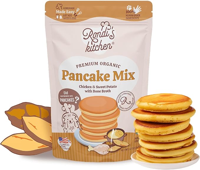 Rondi's Kitchen Organic Dog Pancake Mix - Natural Healthy Treat for All Dogs - Superfood Snack Made with Human-Grade Ingredients - Makes About 38 Pancakes - Chicken & Sweet Potato with Bone Broth