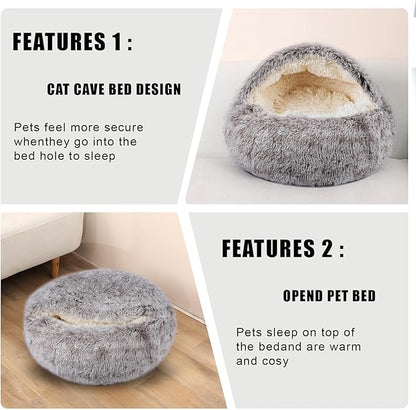 FORMYCATIE Cat Beds for Indoor Cats,Cat Cave for Puppy and Kitty,Calming Small Dog Bed for Small Dogs with Cover Cave,Cozy Warming Fluffy Washable Anti-Slip Pet Sleeping Bag (Khaki, 22 * 22inch)
