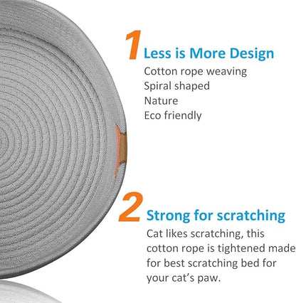 Cat Bed Basket Nest Round Cotton Rope Woven Warm Medium,Pet Sleeping Bed House Cute Fun Scratcher Scratching Scratch Mat Pad for Puppy Small Dogs Indoor Play Eco Washable Winter Summer (Gray)
