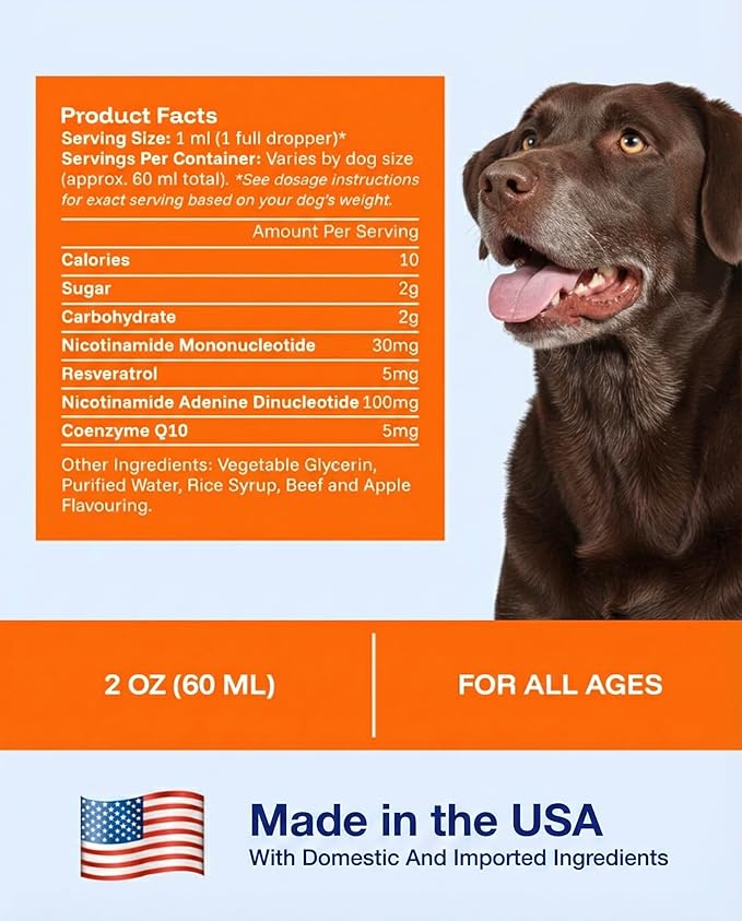 Dog Longevity Supplement NAD+ & NMN - Joint Health, Vitality & Healthy Aging - Nano liposomal Technology - Easy to Give Every Day - Better Absorption - Resveratrol - CoQ10