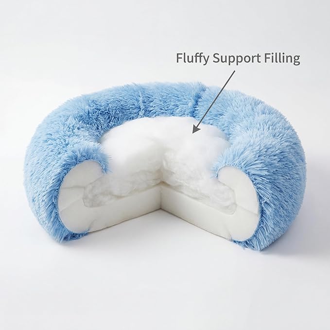 Tiny Dog Bed 11.8 Inch for Extra Small Dogs,Washable Puppy Bed,Soft Faux Fur Calming Donut Bed for Chihuahua Yorkie Maltese Pomeranian,Blue and White