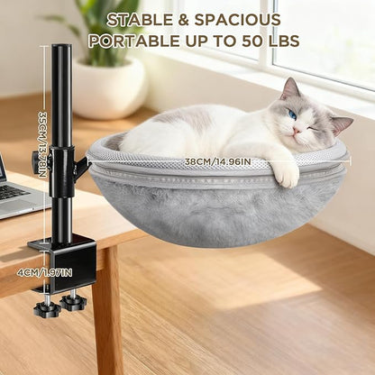 Cat Bed for Desk, Cat Desk Bed with 360° Rotating & Height Adjustable, Removable Dual-Sided Breathable & Comfortable Kitten Bed, Desk Cats Bed Attachment for Indoor Office