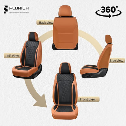 FLORICH Front Seat Covers Leather Seat Covers for Cars Automotive Seat Cover Breathable Waterproof Full Wrapping Edge Car Seat Protector Cover Universal Fit for Most Car Truck SUV, Brown&Black