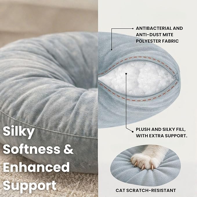 Orthopedic Cat Bed, 20 Inches Round Shape, Durable Pet Cushion for Cats and Small Dogs, Stylish and Neutral Design, Ultimate Comfort, Easy to Clean, Stain-Resistant (Enchanted Blue)
