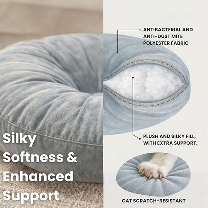 Orthopedic Cat Bed, 20 Inches Round Shape, Durable Pet Cushion for Cats and Small Dogs, Stylish and Neutral Design, Ultimate Comfort, Easy to Clean, Stain-Resistant (Enchanted Blue)