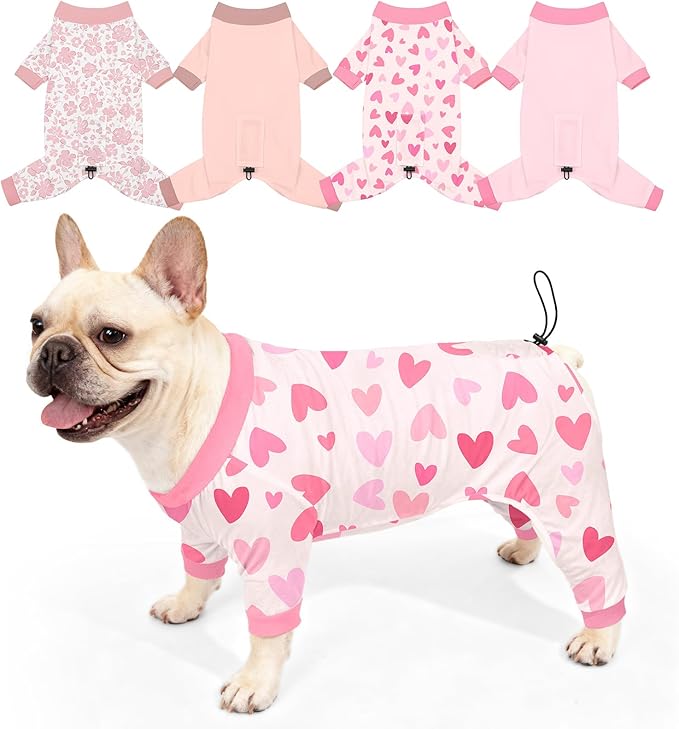 Bienbee Dog Pajamas, 4 Pack Dog Recovery Suit Shedding Suit Cute Soft Puppy Clothes Dogs Pjs Onesies Jammies Adjustable Breathable & Stretchy Clothes for Small Medium Large Dogs Girl Boy Puppy-L