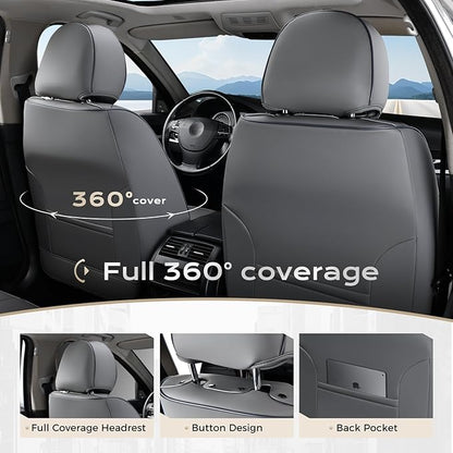 Coverado Seat Covers, Car Seat Covers Full Set, Leather Seat Covers for Cars, Car Seat Protector, Gray Car Seat Covers Front Seats and Back Seats Universal Fit for Most Cars Lightblue